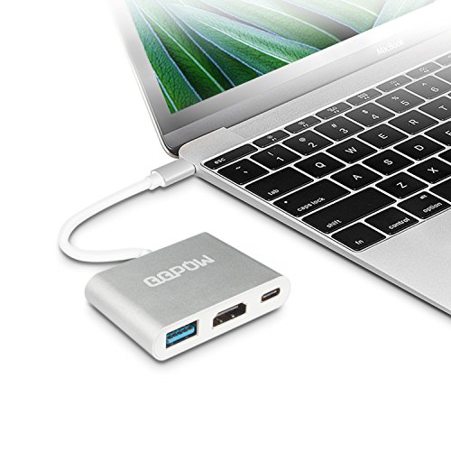 QQPOW Typ C USB 3.1 Hub mit HDMI Unterstützung 4K Vision Output Charge Port für Macbook, Google Chromebook Pixel und Typ C Geräte (HDMI+USB3.0+Type-C, golden) - 4