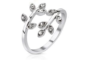 Bungsa Blätter Kristall Mittelring Zehring Silber Zirkonia größenverstellbar Damen (Handschmuck Fussschmuck Fussring Toe-Ring Nail Ring Mittelring Nagelring biegbar verstellbar Frauen Herren Männer)