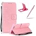 Produktbild iPhone 6S Plus Hülle Lanyard Leder Brieftasche Case,iPhone 6 Plus Strap Schutztasche Leder Hülle,Herzzer Prämie Bling Glitzer Diamanten Einfarbig [Schmetterling Blätter Geprägte Geschnitzte] PU Leder Geldbörse Bookstyle Magnet Kartenfach Schutzhülle Tasche Leder Handyhülle Case Cover für iPhone 6 Plus/6S Plus 5.5 Inch + 1 x Frei Rosa Handy Halterung Ständer + 1 x Frei Rosa Touch Pen Stift Stylus - Rosa