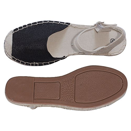 Japanwelt Damen Espadrilles Glitzer Canvas Sandalen Offen mit Riemchen Sommerlatschen Leinen Schwarz Beige Größe 39 - 7