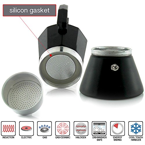 ZEPHYR Z-1173-DI12 CafeSimo 12 Tassen Italienisch Aluminium Espresso Kaffeemaschine Herd Oben Induktion mit Anti-Kalk-Function 600 ml, 0,6 L schwarz - 7