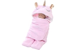 Wetry Sacco Nanna Neonata Unicorno Coperta Avvolgente Invernale Caldo Swaddle Neonato Copertina Neonata con Cappuccio Regalo Neonata Femmina, Rosa 0-3 mesi
