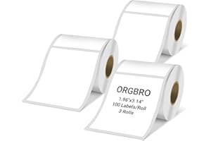 ORGBRO Label Maker Tape, Multi-Purpose Self-Adhesive Thermal Paper for Z3 Printer, Rectangular Labels for Supermarket, Small Business, 1.96"x3.14", 100 Labels/Roll, 3 Rolls, Black on White
