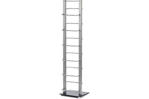 DESIGN DELIGHTS Designerski stojak na płyty CD, regał CD Lounge Tower 92cm z aluminium i szkła, przechowywanie dla około 85 płyt CD