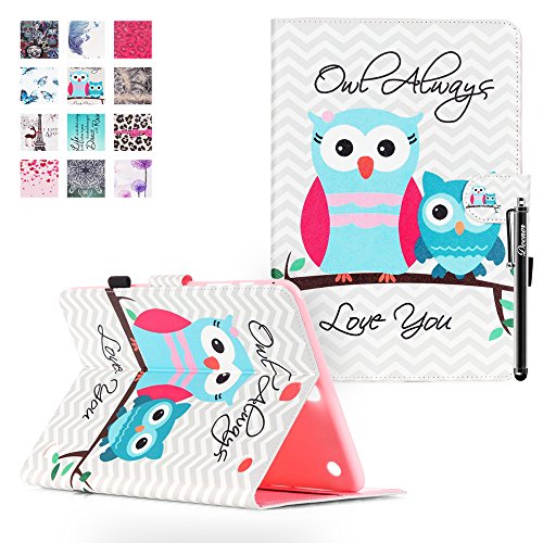 Samsung Galaxy Tab A 9.7 SM-T550 Hülle, DEENOR Colorful Painting and Stylish Drawing Wallet Case Book Style PU Leder Flip Protective Stand Schutzhülle Hülle für Samsung Galaxy Tab A 9.7 SM-T550. (Mother and child owl)