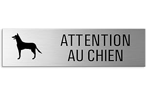 OFFORM DESIGN Plaque Attention au chien 150x40 mm Aluminium brossé Aspect Acier inox auto-adhésif