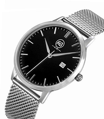 AIBI Schwarz/Silber Herren Armbanduhr Edelstahl AB51103-2