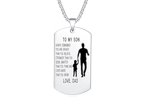 YOTHIWAD To My Son Dog Tag Pendant Necklace Inspirational Words Engraved Birthday Graduation Gift for Son from mum Dad