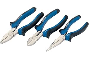 Draper 3 Piece 160mm Plier Set | Soft Grip Hand Tools Kit | Carbon Steel Long Nose Pliers | Combination & Diagonal Side Cutters | Hardened Jaws & Cutting Edges | 45864