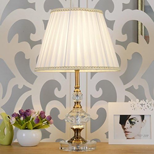 Manual Cristal Bedside Lamp with with Round Fabric Lampshade Decorative table lamp for Bedroom Baby Room , White