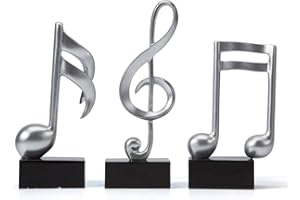 HAUCOZE Amoy-Art 3pcs Musical Note Scultura Statua Pianoforte Statuetta Decorative Moderna Figurina Regalo Casa Ornamento Soprammobili Resina Arts Argento 19cm