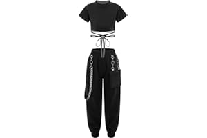 iiniim Mädchen Sport Set Kurzarm T-Shirt Crop Tops + Cargohose Kinder Sport Trikot Hip Hop Kleidung Street Dance Outfits Gr.110-176