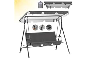 HEYIDAMAI Hollywoodschaukel Dachbezug, Ersatzdach Hollywoodschaukel 210 x 145, 420D Oxford Dach Hollywoodschaukel 3 sitzer, Universaldach Hollywoodschaukel Grau Wasserdicht, Sonnendach für Hollywoodschaukel