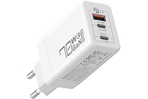 AVUMDA Cargador USB C de 70W GAN PD3.0 Adaptador Rápido 3 Portas Carregador USB Tipo C para MacBook Pro Air M1 M2 DELL XPS iPhone 15 iPad Pro Air Google Pixel Samsung Galaxy S23 Ultra S22 Steam Deck