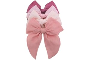SUGARMELON Pack of 4 Gorgeous Fable Bow Hair Clips for Girls Women Linen Hair Bow Alligator Clips Toddler Baby Mom Young Girl Hair Accessories (Pink/Rose)