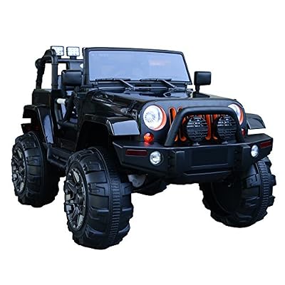 Homcom Voiture 4x4 électrique 12 V + télécommande 128L x 78l x 76H cm Enfants 3 à 7 Ans Effets Lumineux sonores Lecteur MP3 Noir