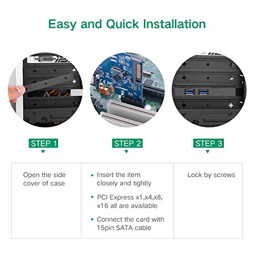 UGREEN Tarjeta PCI Express 2 Puertos USB 3 0 con UASP  Alimentaci  n por SATA 15 Pines y Perfil Doble