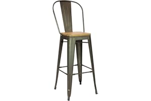 Vaukura Taburete Oliix con Respaldo Alto - Taburete Industrial Metálico (Café)