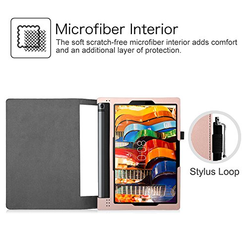 Fintie Lenovo Yoga Tablet 3 10 Hülle Case – Slim Fit Folio Premium Kunstleder Schutzhülle Tasche Etui Smart Cover mit Auto Sleep / Wake für Lenovo Yoga Tablet 3 25,7 cm (10,1 Zoll), Roségold - 3