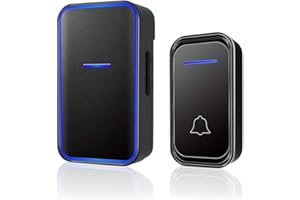 Timbre Inalámbrico Exterior Impermeable, AIPOTEC Timbre Inalámbrico Alcance de 300m, 38 Melodías, 4 Volumen Ajustable, Timbre Exterior y LED Intermitente para Hogar, Oficina, Hotel (Black)