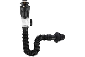 Hibbent Sink Waste Kit, 1.45''/36.5mm, Drain Sink Set for Bathroom Basin and Kitchen Sink with an Overflow, Universal Pop Up Click Clack Basin Waste with Flexible Waste Pipe, Black