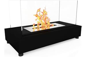 B2C Camino da tavolo a bioetanolo, per ambienti interni ed esterni, per campeggio, parte superiore in vetro, colore: nero