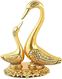 CHHARIYA CRAFTS Pair of Kissing Duck Metal Decorative Showpiece (Gold)