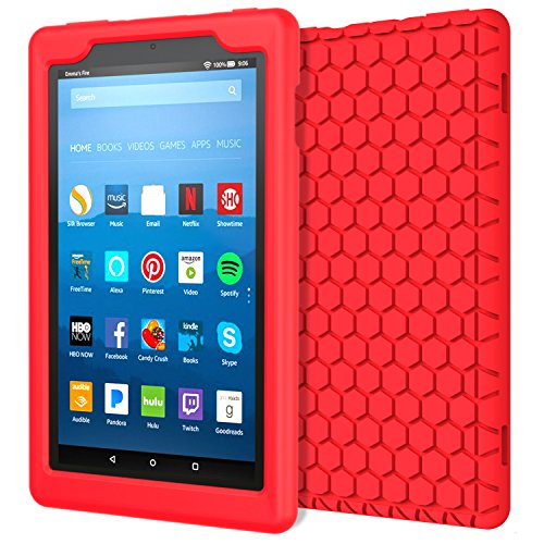 MoKo Hülle für All-New Amazon Fire HD 8 Tablet (7th Gen – 2017 Modell) - [Honey Comb Series] Lightweight Silikon Case Stoßfest [Kids Kinderfreundlich] Schutzhülle für das neue Fire HD 8, Rot