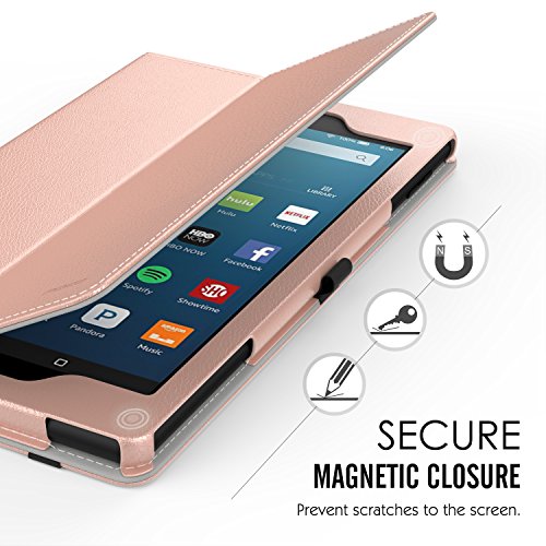 MoKo Hülle für Fire HD 8 2016 – Kunstleder Ständer Schutzhülle Smart Cover mit Auto Schlaf / Wach Funktion und Stift-Schleife für Fire HD 8 Tablet (6. Generation – 2016), Rose Gold - 8
