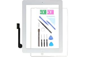 E SOUL Ecran de Remplacement pour iPad 3 A1416 A1403 A1430, iPad3 Numériseur à écran Tactile Avant en Verre assemblée White-Includes Bouton d'accueil + Support de caméra + adhésif pré-installé + Outils kit