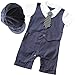 iiniim 2pcs Baby Little Boys Gentleman Bowtie Romper Jumpsuit With Hat Formal Outfit Casual Clothing Navy Blue 6-9 Months