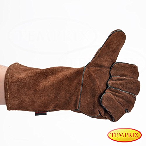 Kaminhandschuh, Grillhandschuh, Ofenhandschuh, Hitzeschutzhandschuh aus echtem Leder Farbe braun Größe L Temprix verschiedene Größen (L) - 5