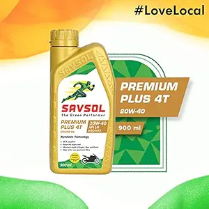 SAVSOL Premium Plus 4T 20W-40 API SN JASO MA2 Engine Oil with Synthetic Technology, BS 6 Compatible for New Gen Bikes (900 ml)