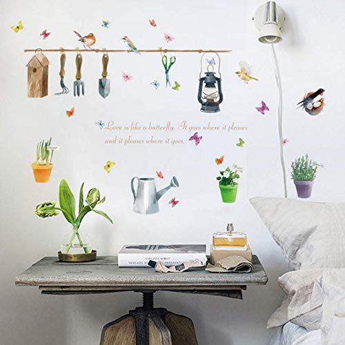 Preisvergleich Produktbild Luzhenyi Handgemalte Gartengeräte Blumentopf Pflanzen Wandaufkleber Vögel Schmetterling Dekoration Schlafzimmer Küche Diy Entfernbare Aufkleber 89X70 Cm