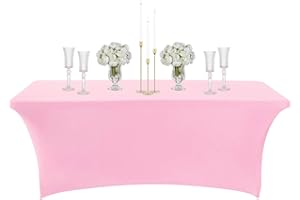 COSORO Mantel Mesa Rectangular de Spandex Elastico,6 Pies Rosa Mantel Antimanchas Impermeable Duradero Lavable,para Cubre Mesas Bodas Bares Artesanías Exposiciones,Comedor,Cocina,Fiestas Cumpleaños