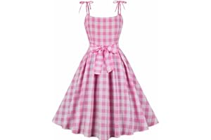 Lixinya Rosa a scacchi con coulisse alta Yailled abito medio lungo stile inglese retrò spiaggia vacanza donna