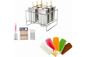 Yosoo Ice Lolly Mold Stainless Steel Popsicle Mold Ice Cream Mould with Stainless Steel Stick Holder Base Lolly Maker Set Ice Pop Mold DIY Ice Cream Mould Maker Freezer Set of 6