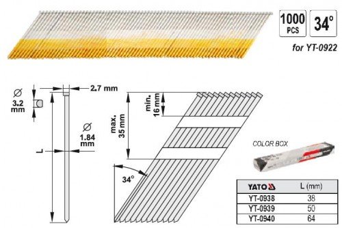 Nägel Streifennägel 34° für Druckluftnagler 50 x 1,9 mm
