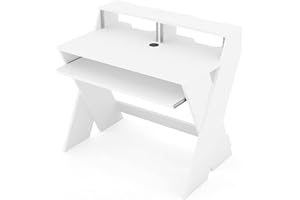 Glorious Sound Desk Compact White - Estación de trabajo de estudio compacta de diseño inteligente con amplia superficie de trabajo, bandeja para teclado extraíble