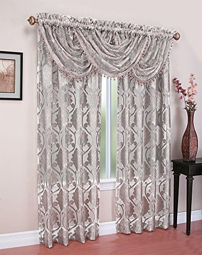 Regal Home Collections Milawi Sheer Jacquard Scroll Rod Pocket Window Panel, 54 by 84-Inch, Grey