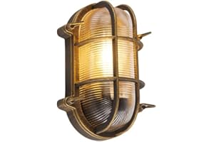 Qazqa - Kinkiet/Plafon owalny mosiądz IP44 - Noutica - E27 | 1 światło - Aluminium - Odpowiednie dla Oświetlenie zewnętrzne,Oświetlenie wewnętrzne,Garaż/Piwnica