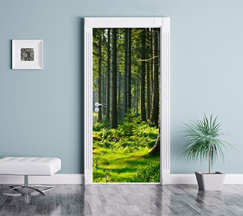 sonniger Tag im Wald als Türtapete, Format: 200x90cm, Türbild, Türaufkleber, Tür Deko, Türsticker - 2