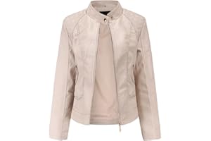 chiguomaoyi - Chaqueta de piel sintética para mujer, de motociclista, vintage