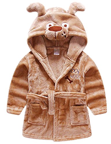 Tkria Little Boys Baby Bathrobe Dressing Gown Bear Hooded Towel Sleepwear Flannel Fleece For Kid Age 2 3 4 5 6 7 Years Khaki (4-5 Years, Khaki)