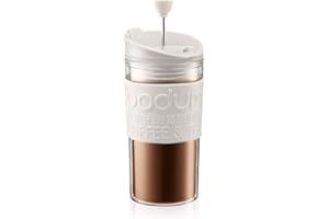 Bodum 11102-913S Mug à Piston Isotherme en Plastique, couvercle à Clapet, 0.35 L, Plastique, Blanc, Transparent, 8, 9 cm, 7, 1 x 8, 9 x 17, 2 cm