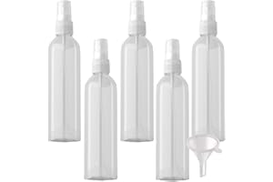 PQPAUTY 5 Piezas Pequeño 250ml Botella de Spray Plástico PET Vacías Transparentes con Bomba en Spray Transparentes de Niebla Atomizador para Perfume Viaje Artículos de Agua Cosmético, 1 Pieza Embudo