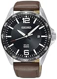 Seiko Herren-Armbanduhr Analog Quarz, solar One Size, schwarz, braun