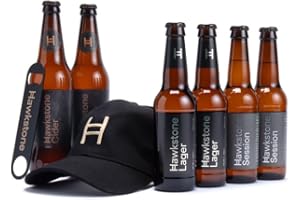 Hawkstone Lager & Cider Gift Hamper Set - (2 Lager, 2 Session Lager, 2 Cider) with Baseball Cap and Bottle Opener for Beer Enthusiasts, Father's Day, Birthdays and Christmas
