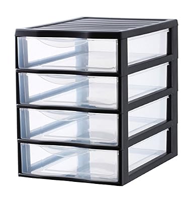 SUNDIS 4506003 Orgamix Mini Tour de Rangement + 4 Tiroirs Format A4 Plastique Noir 36,5 x 26 x 33 cm
