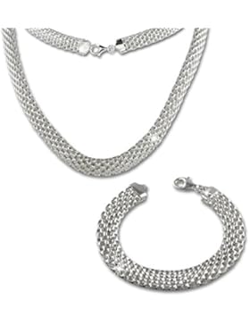 SilberDream Schmuckset Geflecht Kette & Armband 925er Sterling Silber Silberschmuck SDS201J